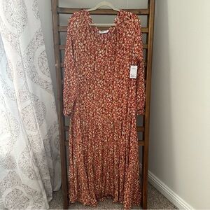 Sonoma Red Floral Long Sleeve Dress